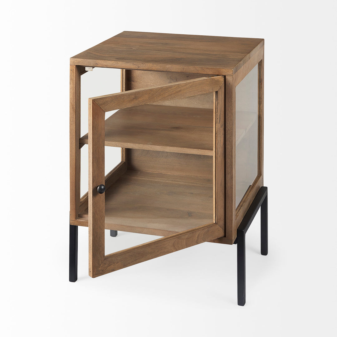 Arelius Light Brown Wood W/ Black Metal Frame End/Side Table Dining Room Mercana
