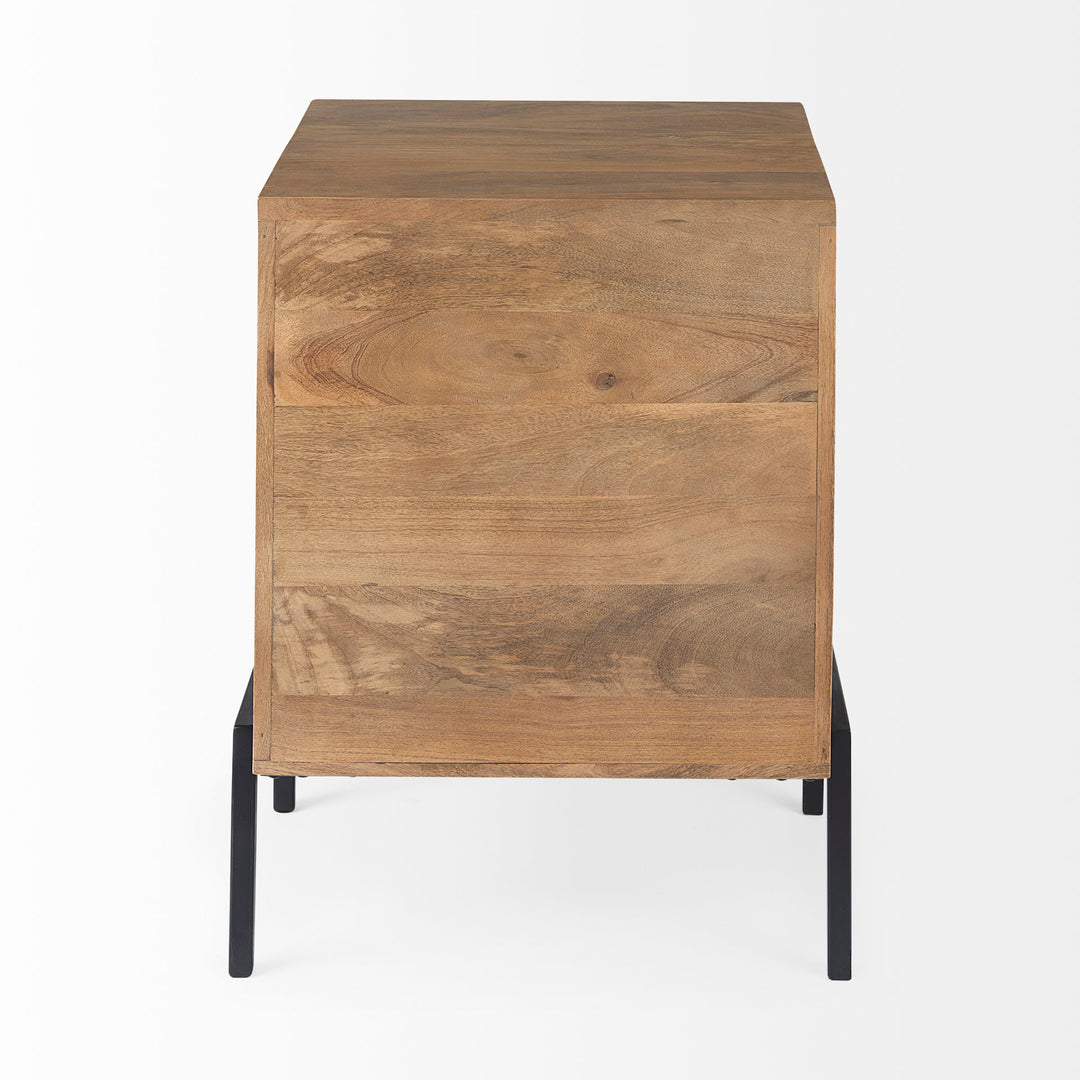 Arelius Light Brown Wood W/ Black Metal Frame End/Side Table Dining Room Mercana