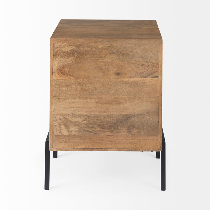 Arelius Light Brown Wood W/ Black Metal Frame End/Side Table Dining Room Mercana