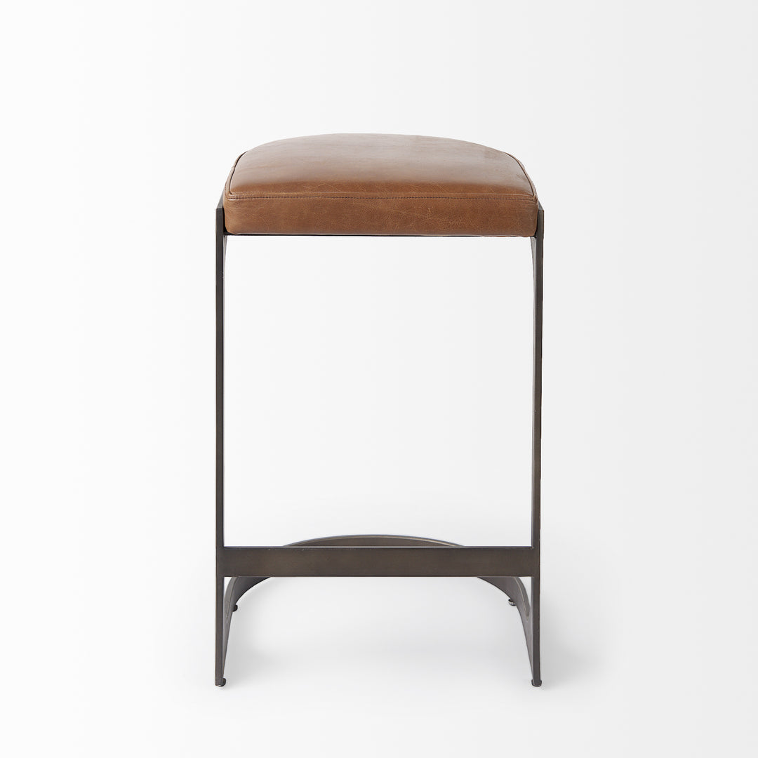 Tyson Brown Leather W/ Metal Frame Counter Stool Dining Room Mercana