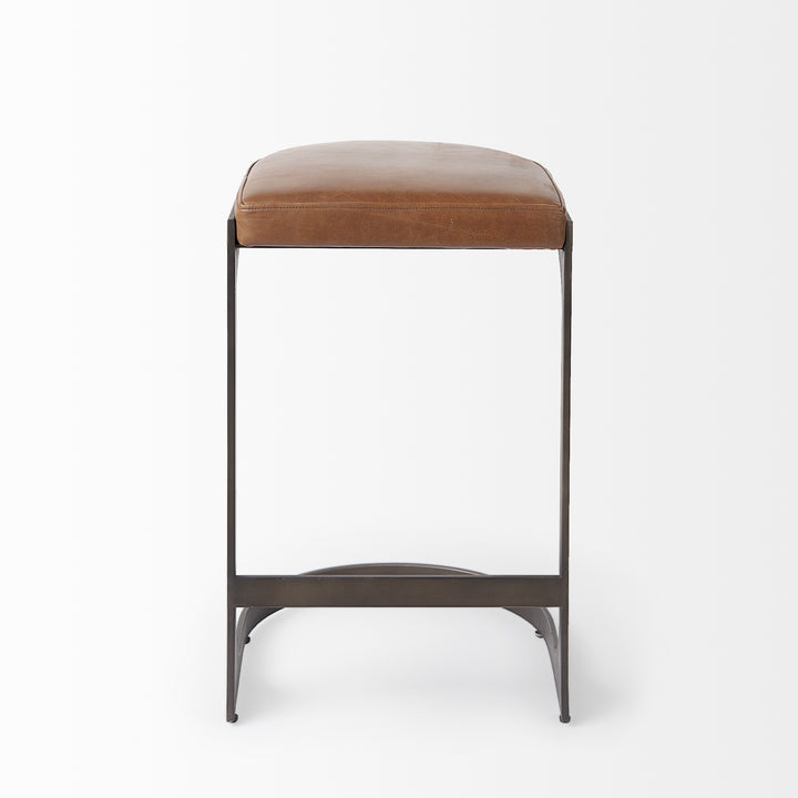 Tyson Brown Leather W/ Metal Frame Counter Stool Dining Room Mercana