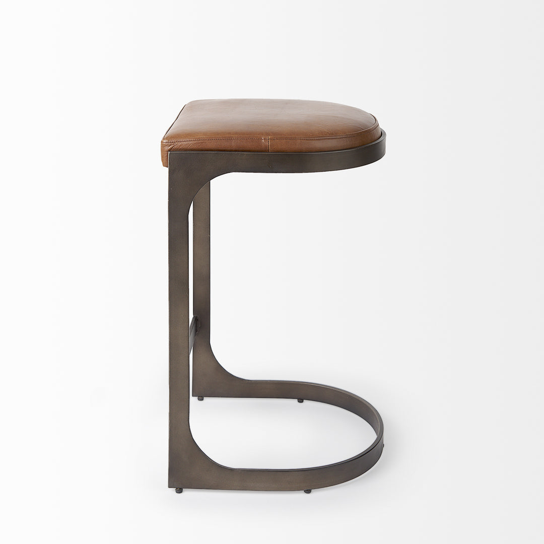 Tyson Brown Leather W/ Metal Frame Counter Stool Dining Room Mercana