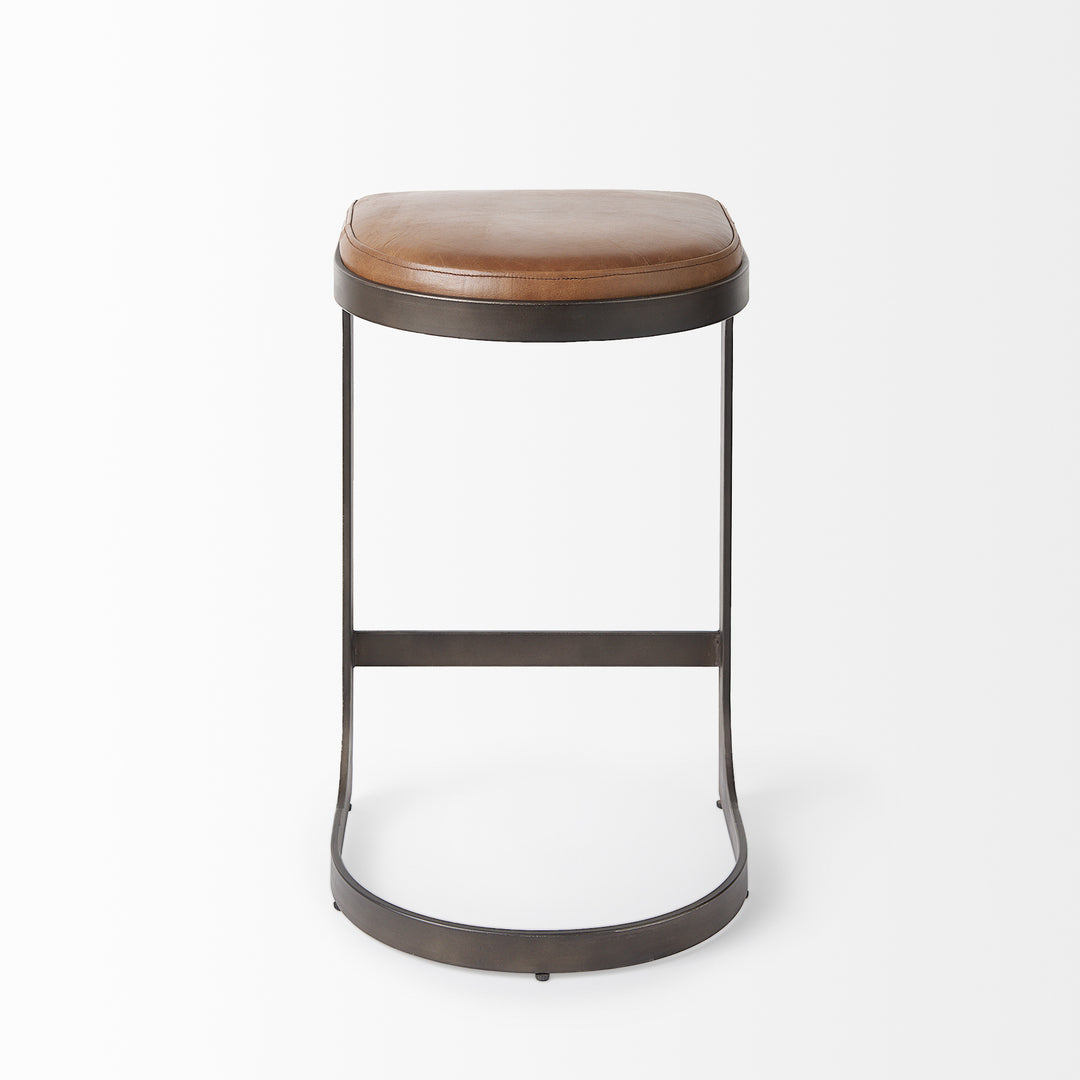 Tyson Brown Leather W/ Metal Frame Counter Stool Dining Room Mercana