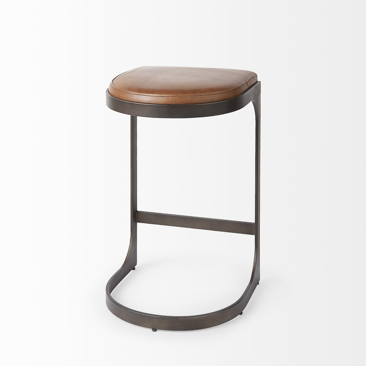 Tyson Brown Leather W/ Metal Frame Counter Stool Dining Room Mercana