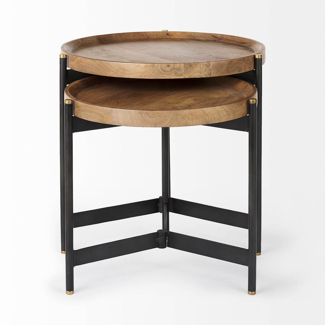 Marquisa (Set of 2) Light Brown Wood W/ Black Metal Base Nesting Side Tables Living Room Mercana