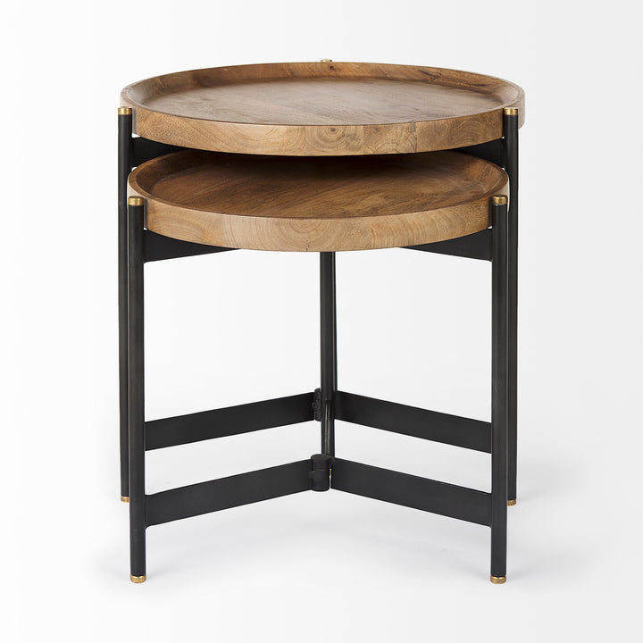 Marquisa (Set of 2) Light Brown Wood W/ Black Metal Base Nesting Side Tables Living Room Mercana