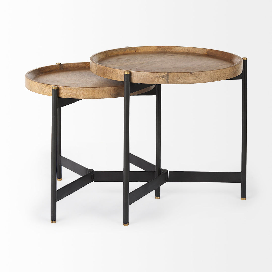 Marquisa (Set of 2) Light Brown Wood W/ Black Metal Base Nesting Side Tables Living Room Mercana