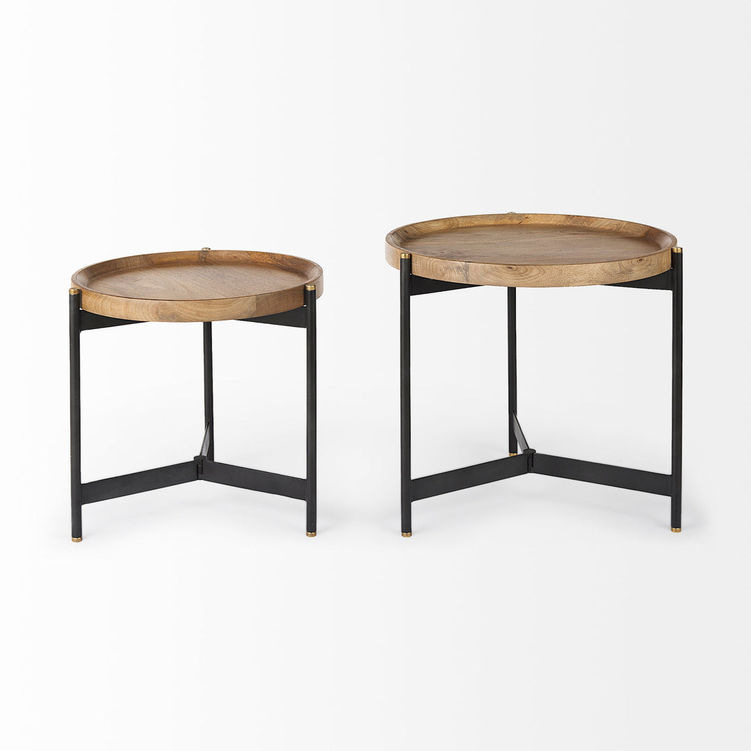 Marquisa (Set of 2) Light Brown Wood W/ Black Metal Base Nesting Side Tables Living Room Mercana