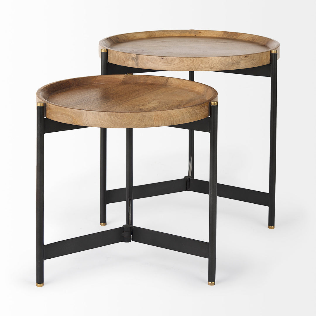 Marquisa (Set of 2) Light Brown Wood W/ Black Metal Base Nesting Side Tables Living Room Mercana