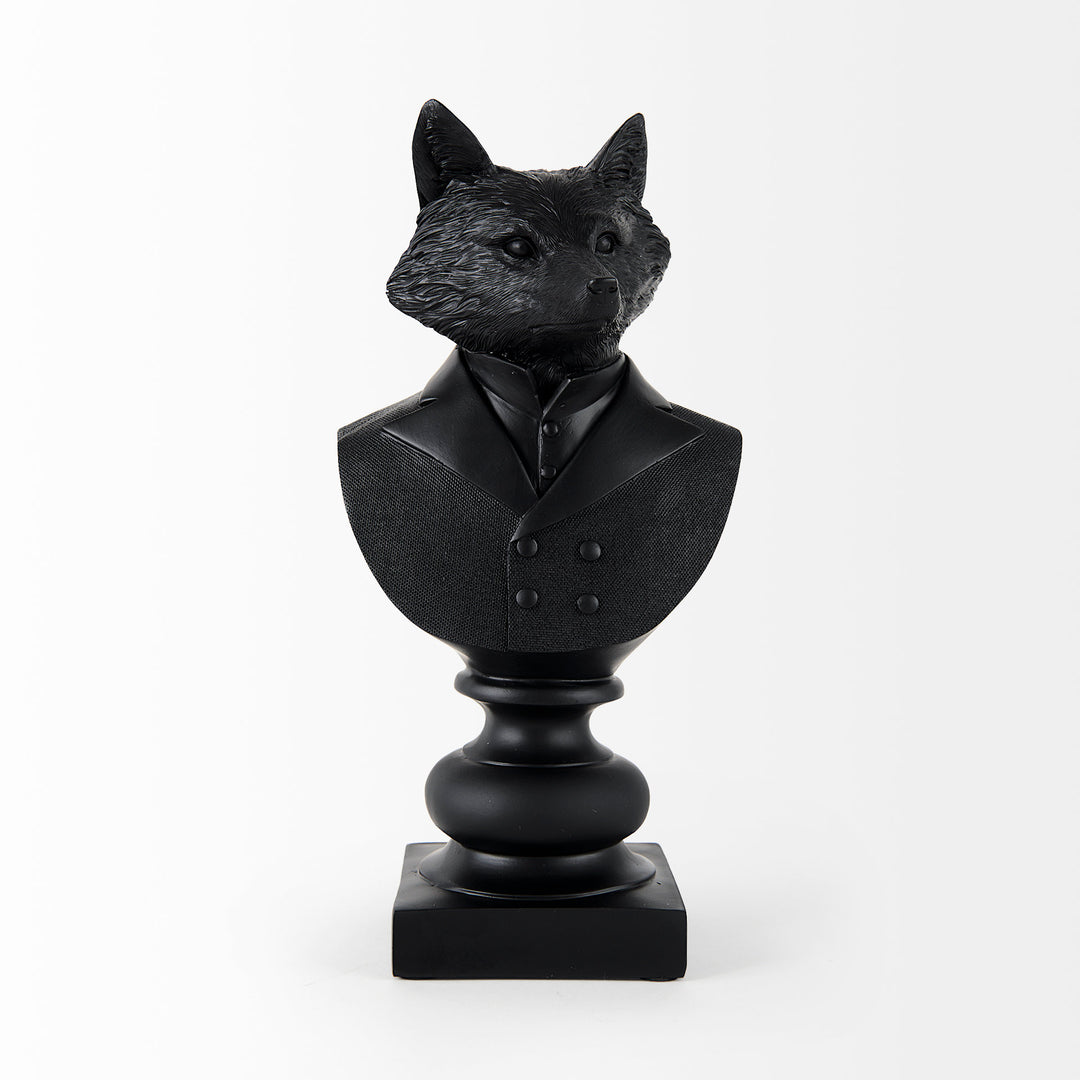 Murray Black Painted Resin Fox in a Suit Bust Decor Mercana
