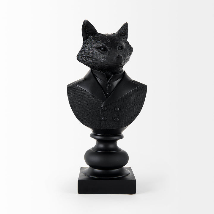 Murray Black Painted Resin Fox in a Suit Bust Decor Mercana