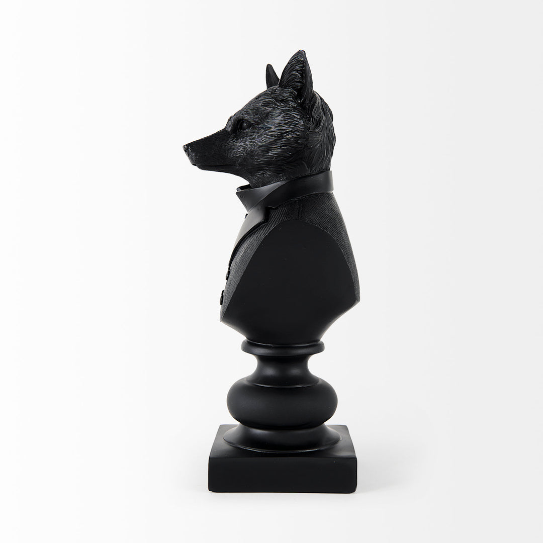 Murray Black Painted Resin Fox in a Suit Bust Decor Mercana