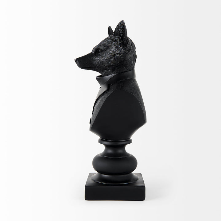 Murray Black Painted Resin Fox in a Suit Bust Decor Mercana