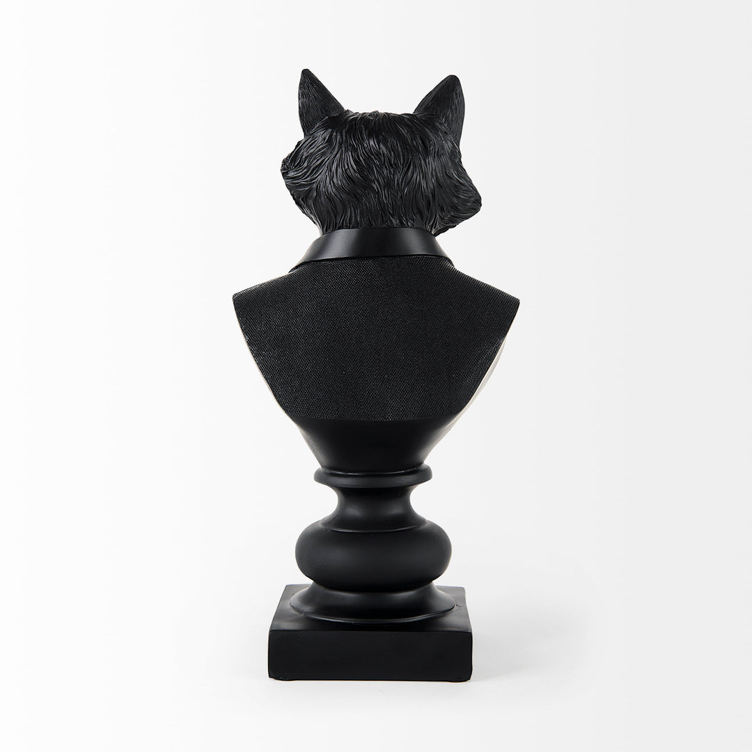 Murray Black Painted Resin Fox in a Suit Bust Decor Mercana