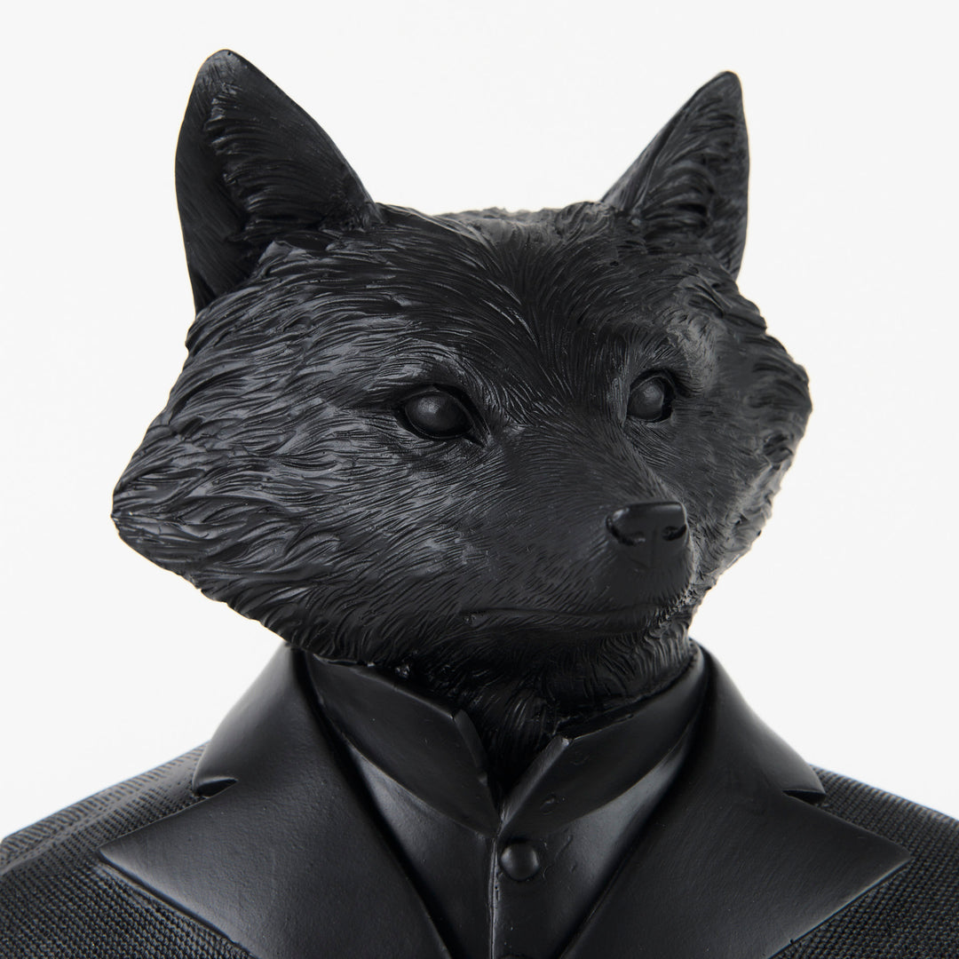 Murray Black Painted Resin Fox in a Suit Bust Decor Mercana