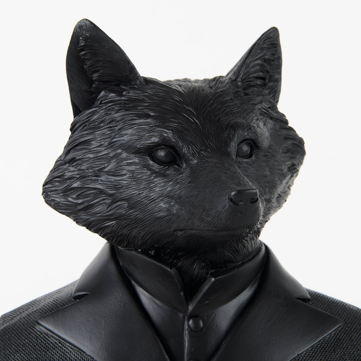Murray Black Painted Resin Fox in a Suit Bust Decor Mercana