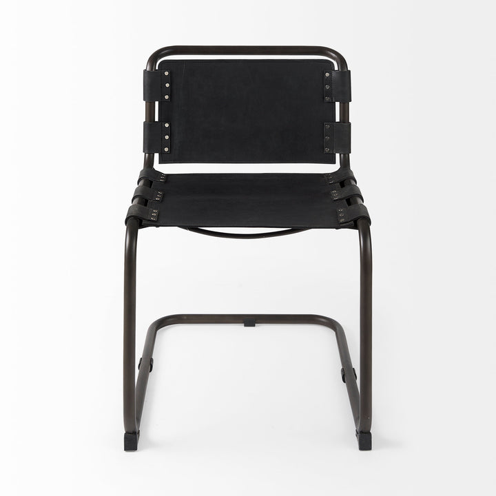 Berbick 33" Total Height Black Leather w/ Iron Frame Dining Chair Living Room Mercana