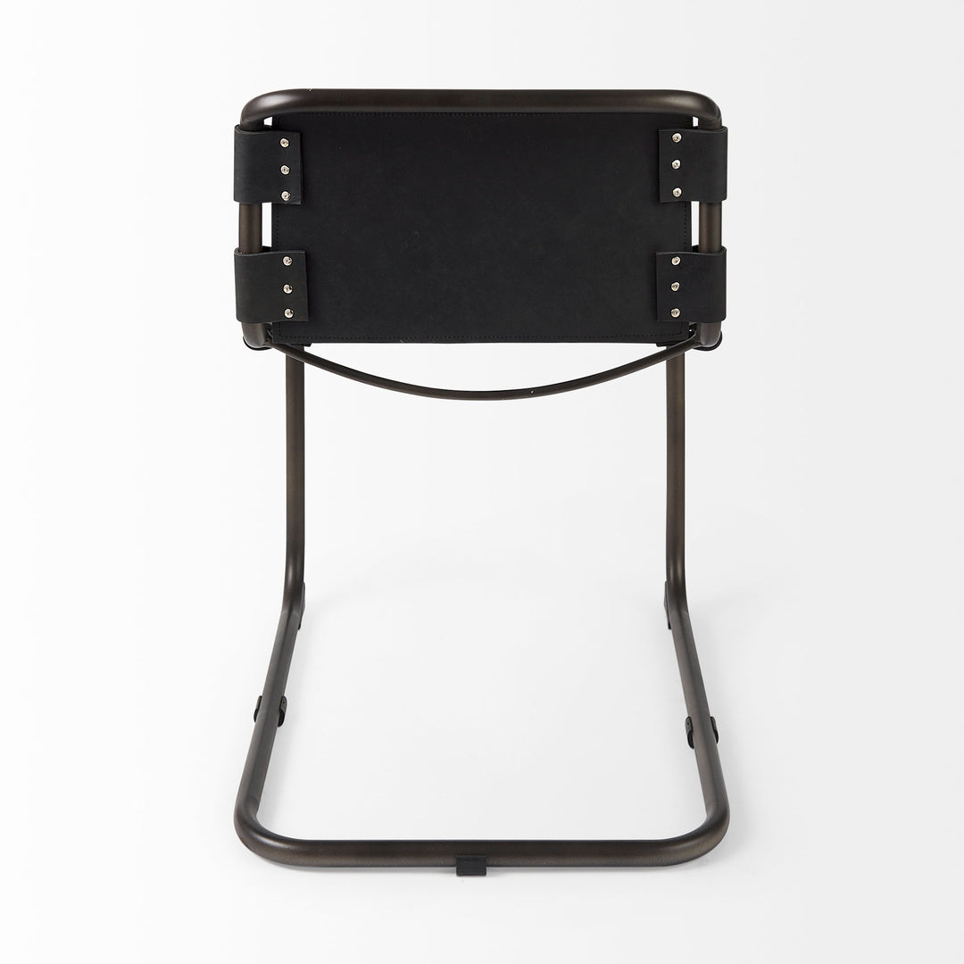 Berbick 33" Total Height Black Leather w/ Iron Frame Dining Chair Living Room Mercana