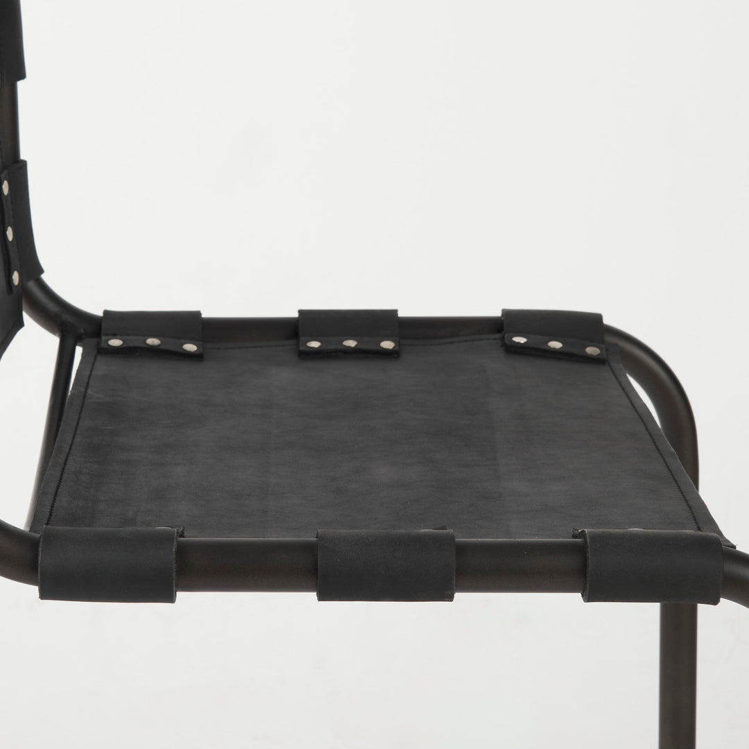 Berbick 33" Total Height Black Leather w/ Iron Frame Dining Chair Living Room Mercana