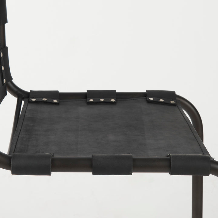 Berbick 33" Total Height Black Leather w/ Iron Frame Dining Chair Living Room Mercana