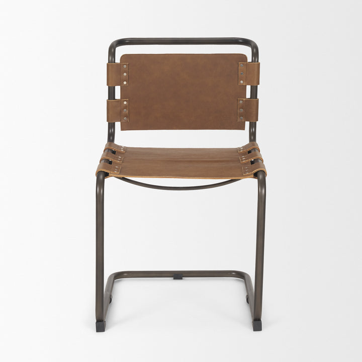 Berbick 33" Total Height Medium Brown Leather w/ Iron Frame Dining Chair Living Room Mercana