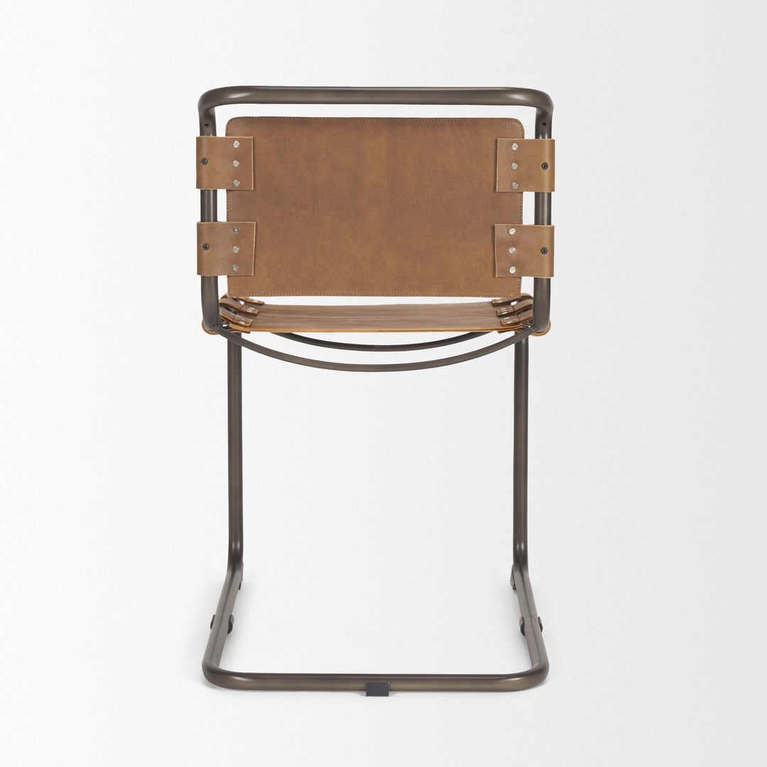 Berbick 33" Total Height Medium Brown Leather w/ Iron Frame Dining Chair Living Room Mercana