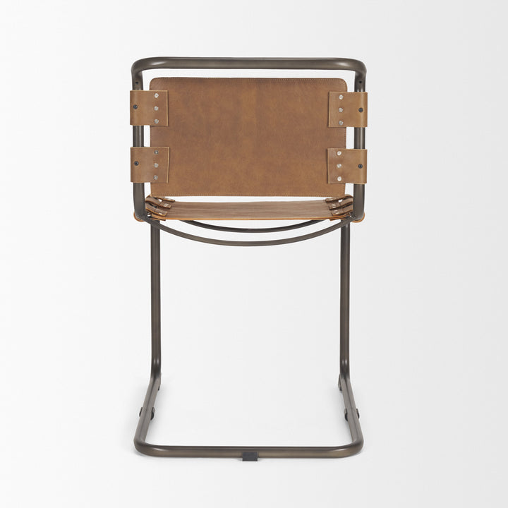 Berbick 33" Total Height Medium Brown Leather w/ Iron Frame Dining Chair Living Room Mercana