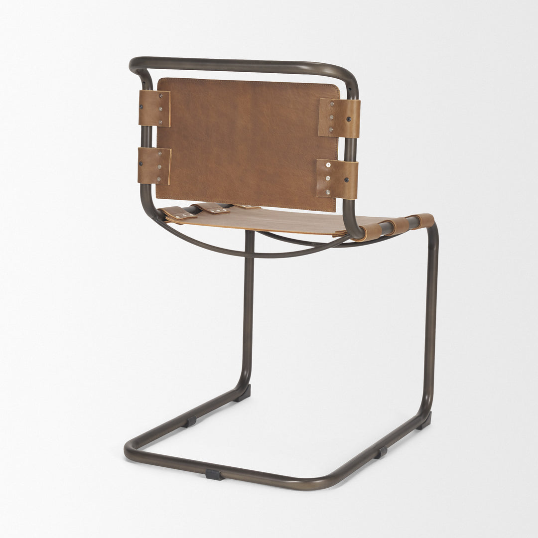 Berbick 33" Total Height Medium Brown Leather w/ Iron Frame Dining Chair Living Room Mercana