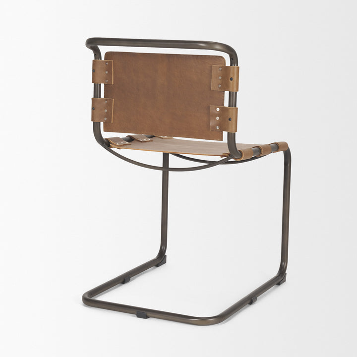 Berbick 33" Total Height Medium Brown Leather w/ Iron Frame Dining Chair Living Room Mercana