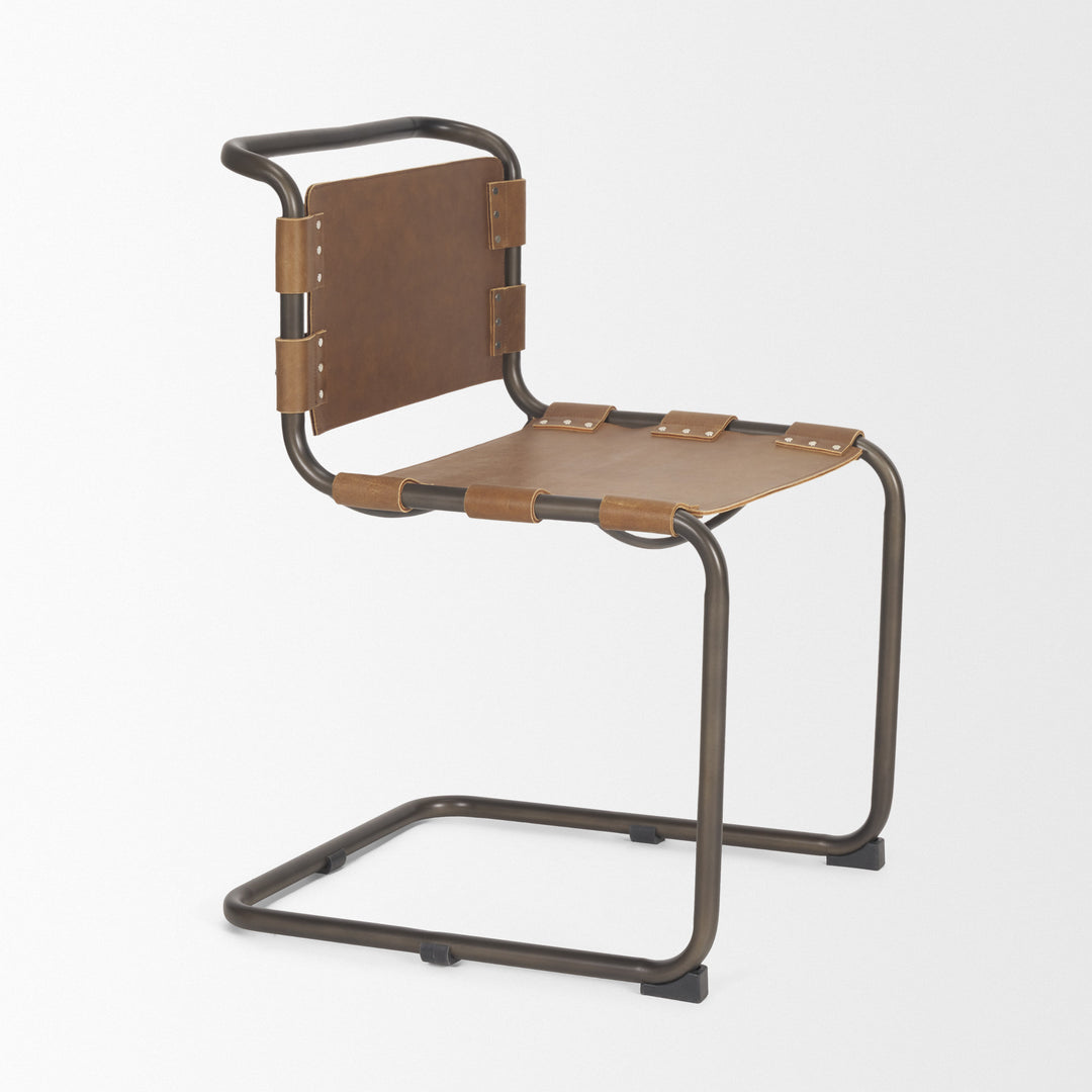 Berbick 33" Total Height Medium Brown Leather w/ Iron Frame Dining Chair Living Room Mercana