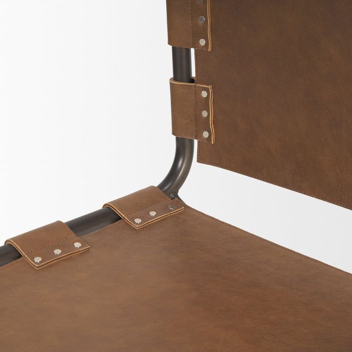 Berbick 33" Total Height Medium Brown Leather w/ Iron Frame Dining Chair Living Room Mercana