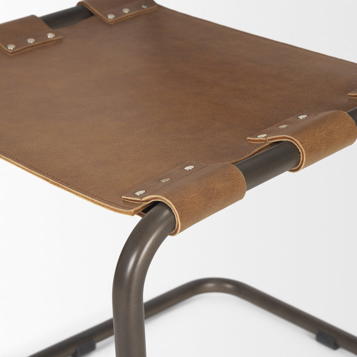 Berbick 33" Total Height Medium Brown Leather w/ Iron Frame Dining Chair Living Room Mercana