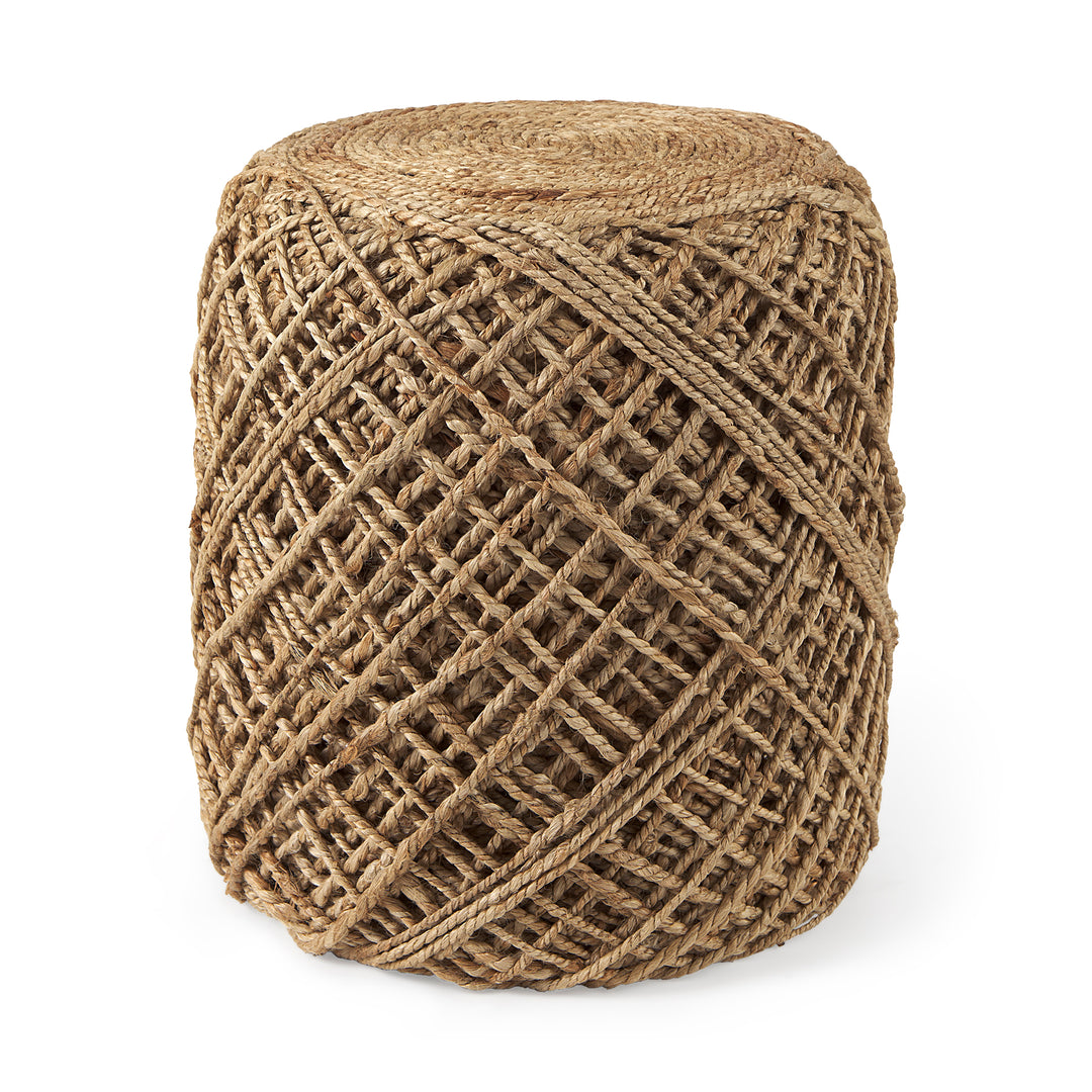Allium Brown Handwoven Wool Cylindrical Pouf Living Room Mercana