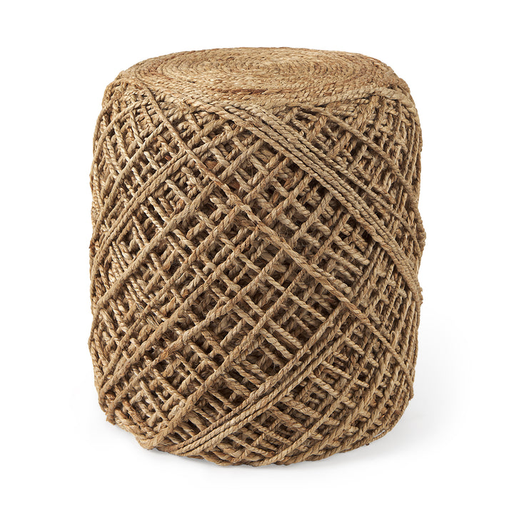 Allium Brown Handwoven Wool Cylindrical Pouf Living Room Mercana
