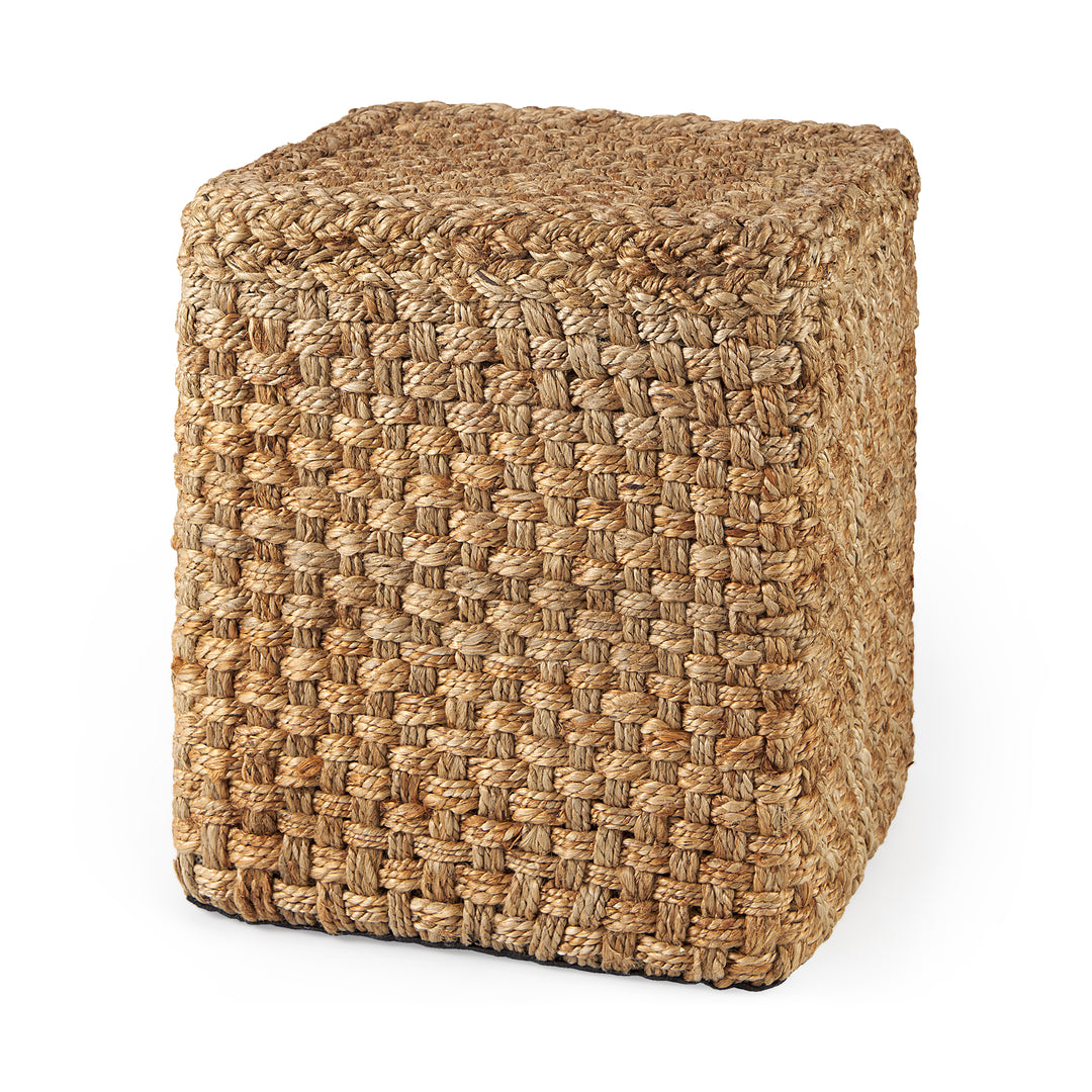 Aylin 16.5" Square Brown Jute Pouf Living Room Mercana