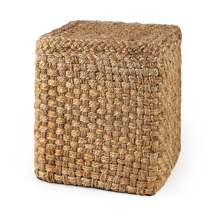 Aylin 16.5" Square Brown Jute Pouf Living Room Mercana