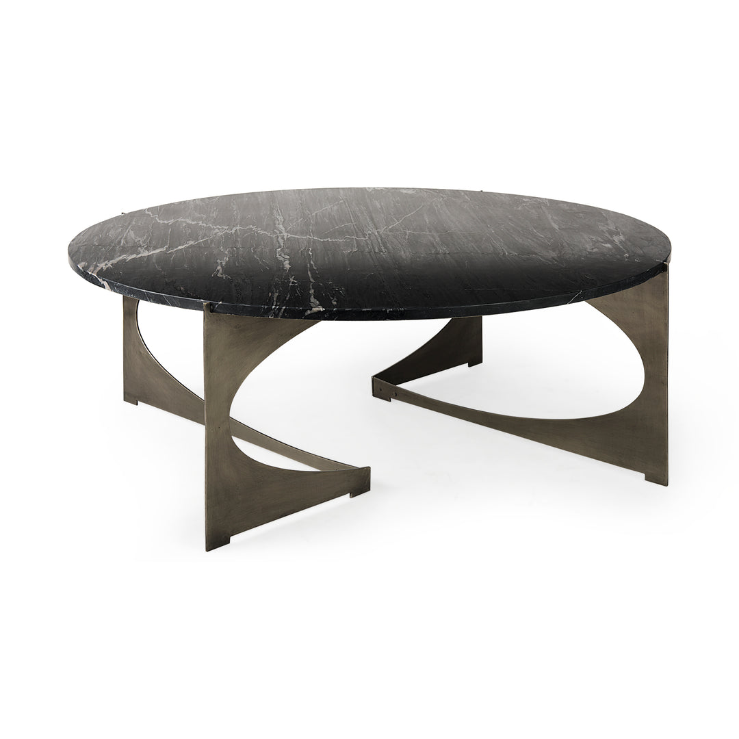 Reinhold III Black Marble Top Iron Coffee Table Living Room Mercana