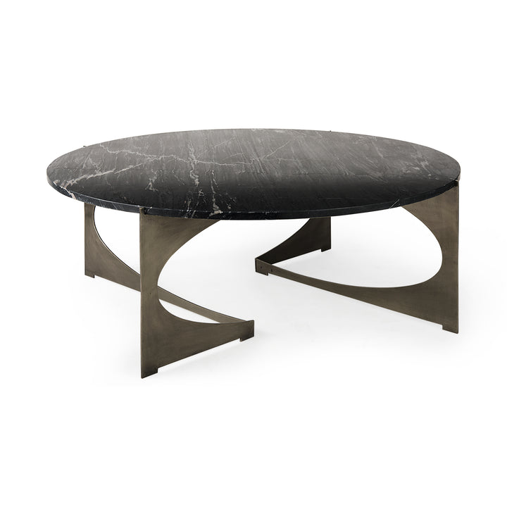 Reinhold III Black Marble Top Iron Coffee Table Living Room Mercana