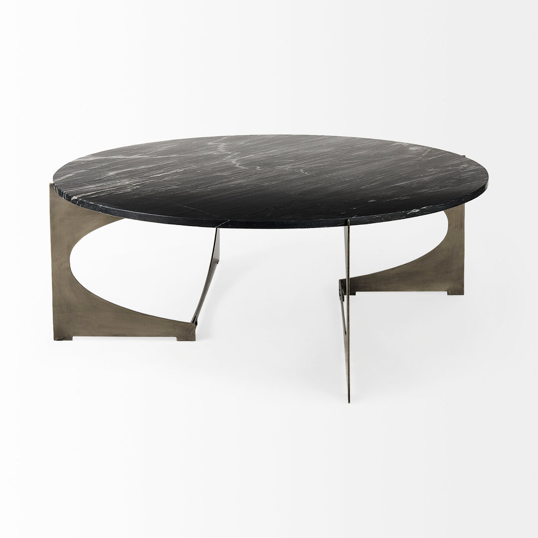 Reinhold III Black Marble Top Iron Coffee Table Living Room Mercana
