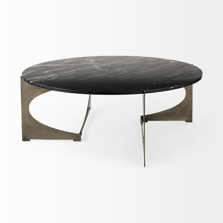 Reinhold III Black Marble Top Iron Coffee Table Living Room Mercana