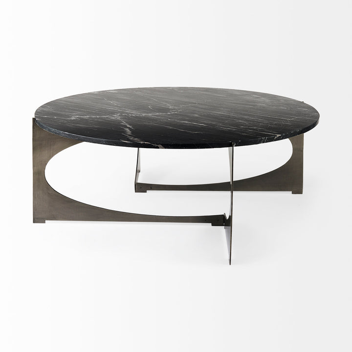 Reinhold III Black Marble Top Iron Coffee Table Living Room Mercana