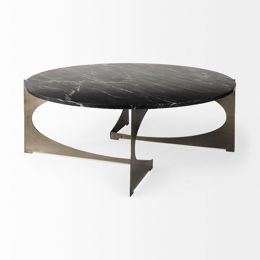 Reinhold III Black Marble Top Iron Coffee Table Living Room Mercana