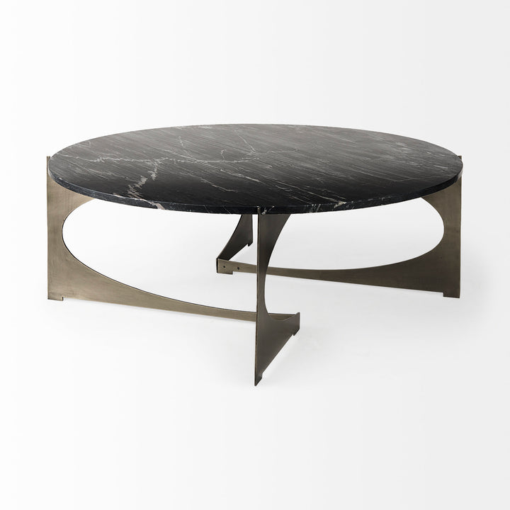Reinhold III Black Marble Top Iron Coffee Table Living Room Mercana