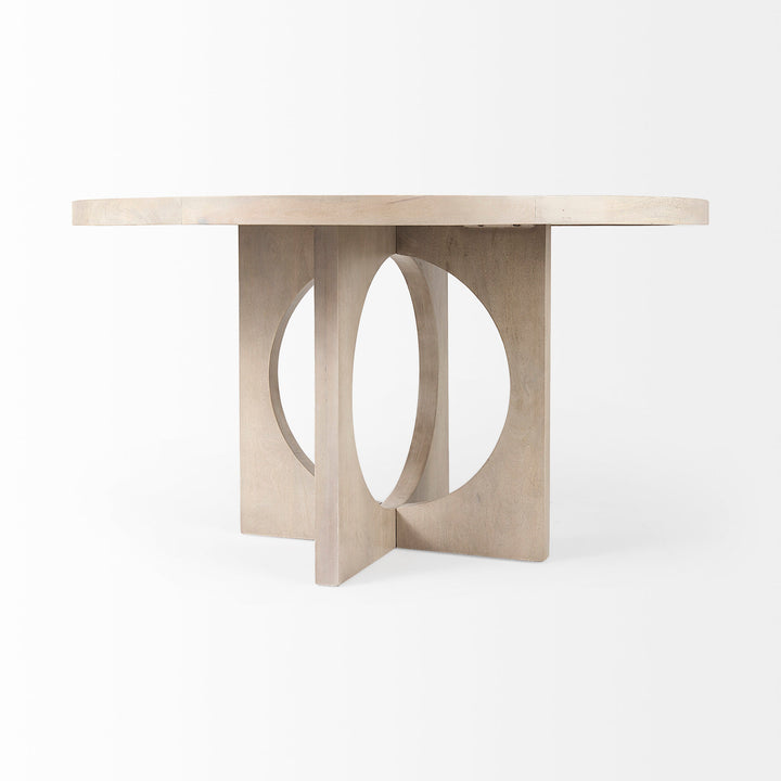 Liesl Barely Gray Finished Wood W/ Circular Top Dining Table Dining Room Mercana