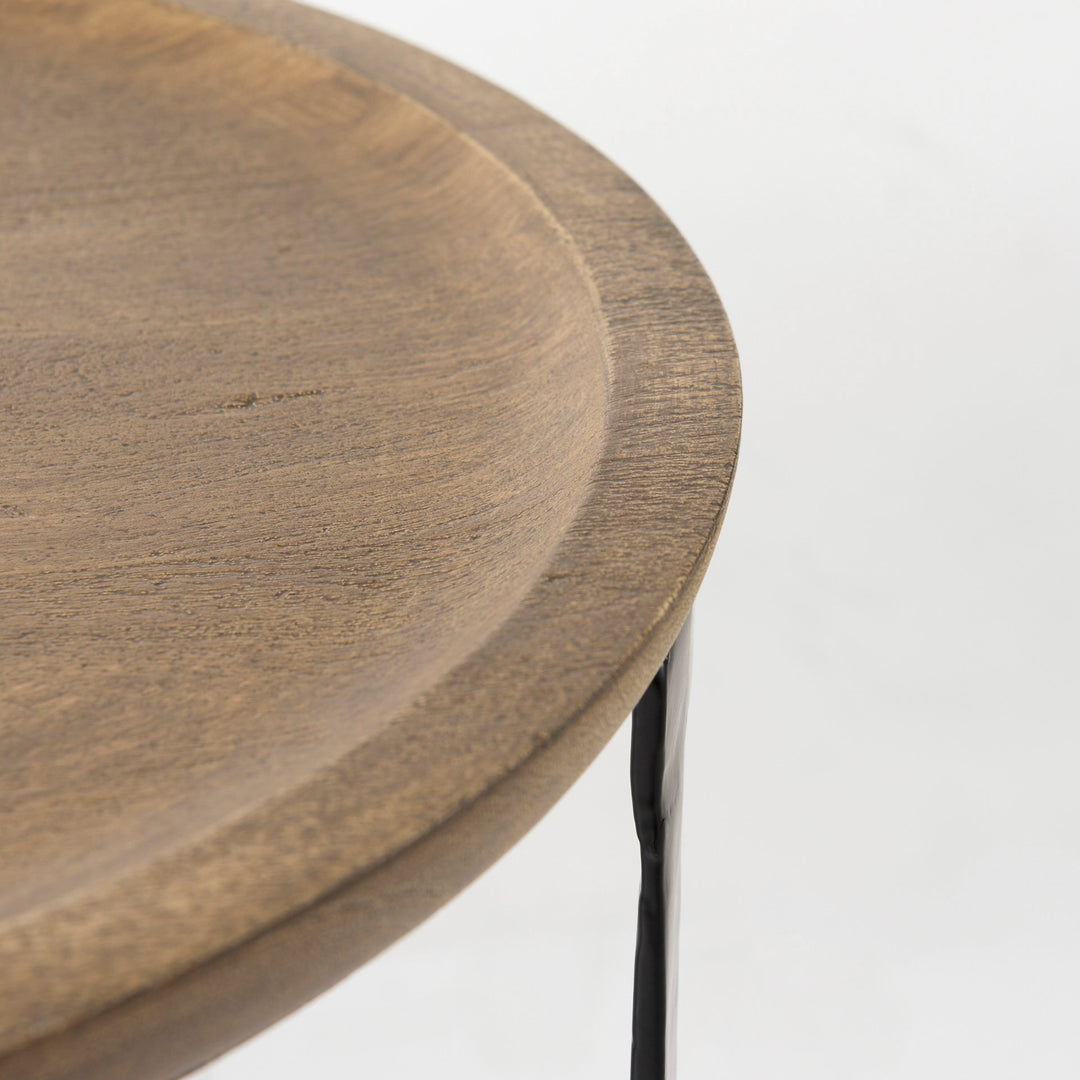 Aisley (Set of 2) Light Brown Wood W/ Black Metal Base Round Nesting Side Tables Living Room Mercana