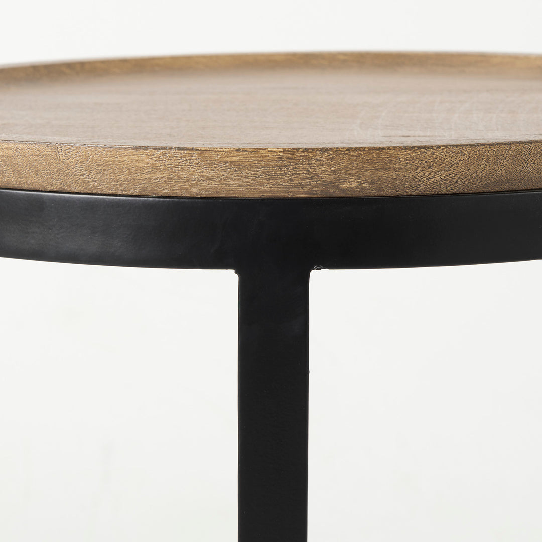 Aisley (Set of 2) Light Brown Wood W/ Black Metal Base Round Nesting Side Tables Living Room Mercana