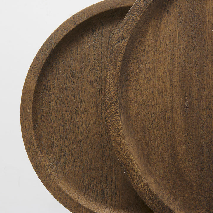 Aisley (Set of 2) Light Brown Wood W/ Black Metal Base Round Nesting Side Tables Living Room Mercana
