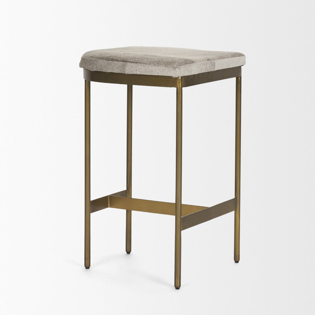 Millie 16.75 X 17.75 X 26.25 Hair-on-hide Seat W/ Gold Metal Frame Counter Stool Dining Room Mercana