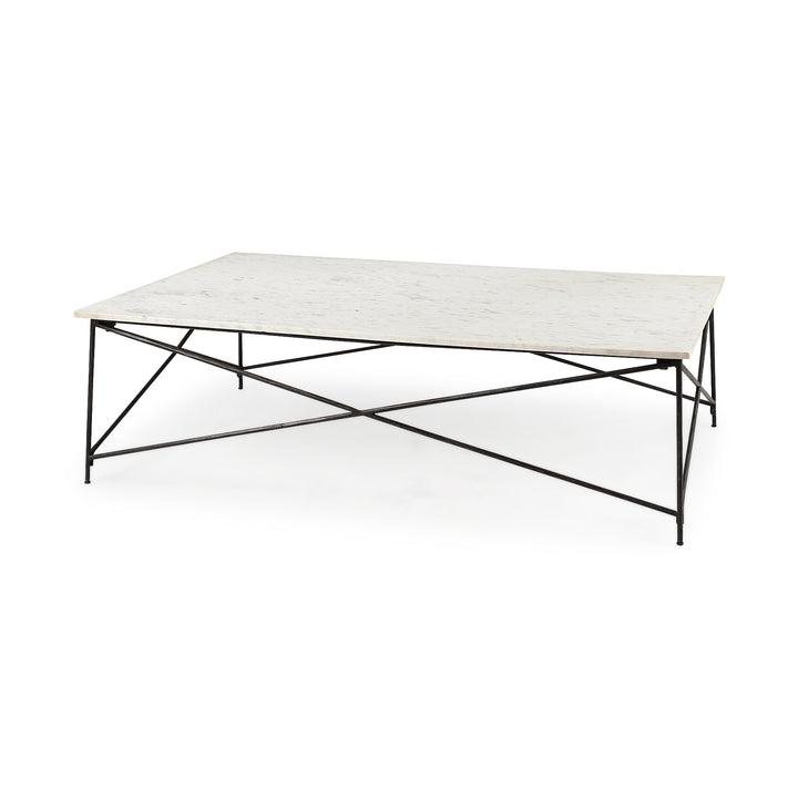 Lorlei I 53.0 X 35.0 X 15.5 White Marble Top W/ X-Shaped Gray Iron Base Coffee Table Living Room Mercana
