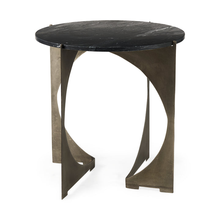 Reinhold II Black Marble Top Iron Side Table Living Room Mercana